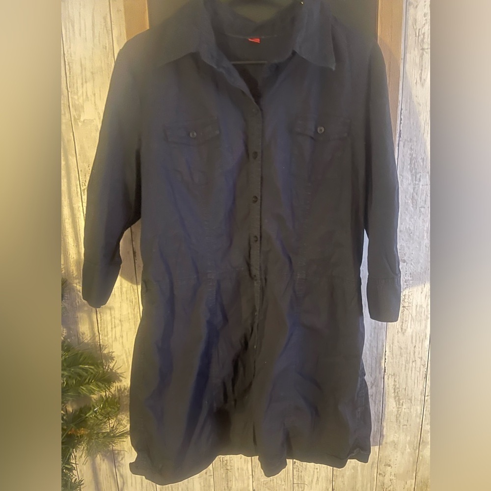 S Oliver Women's Dress Sz 16 Navy Collared Button Down Front Pockets
